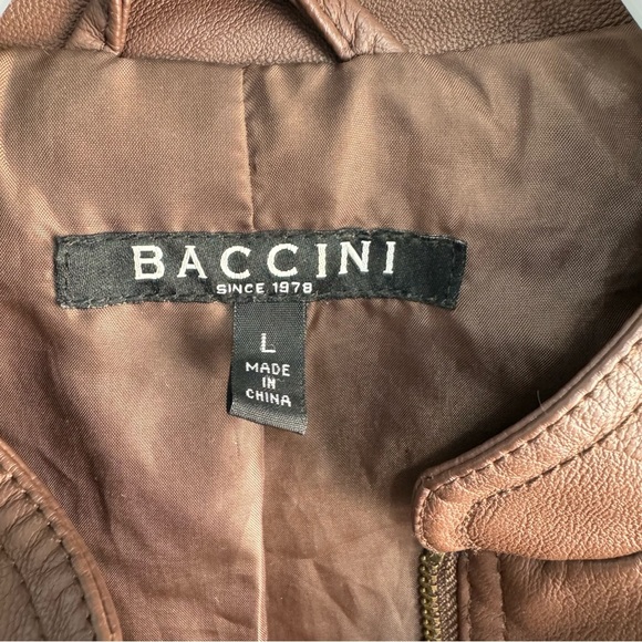 Baccini Women's Brown Faux Leather Cardigan style Jacket gold zips Size Large - Picture 3 of 11